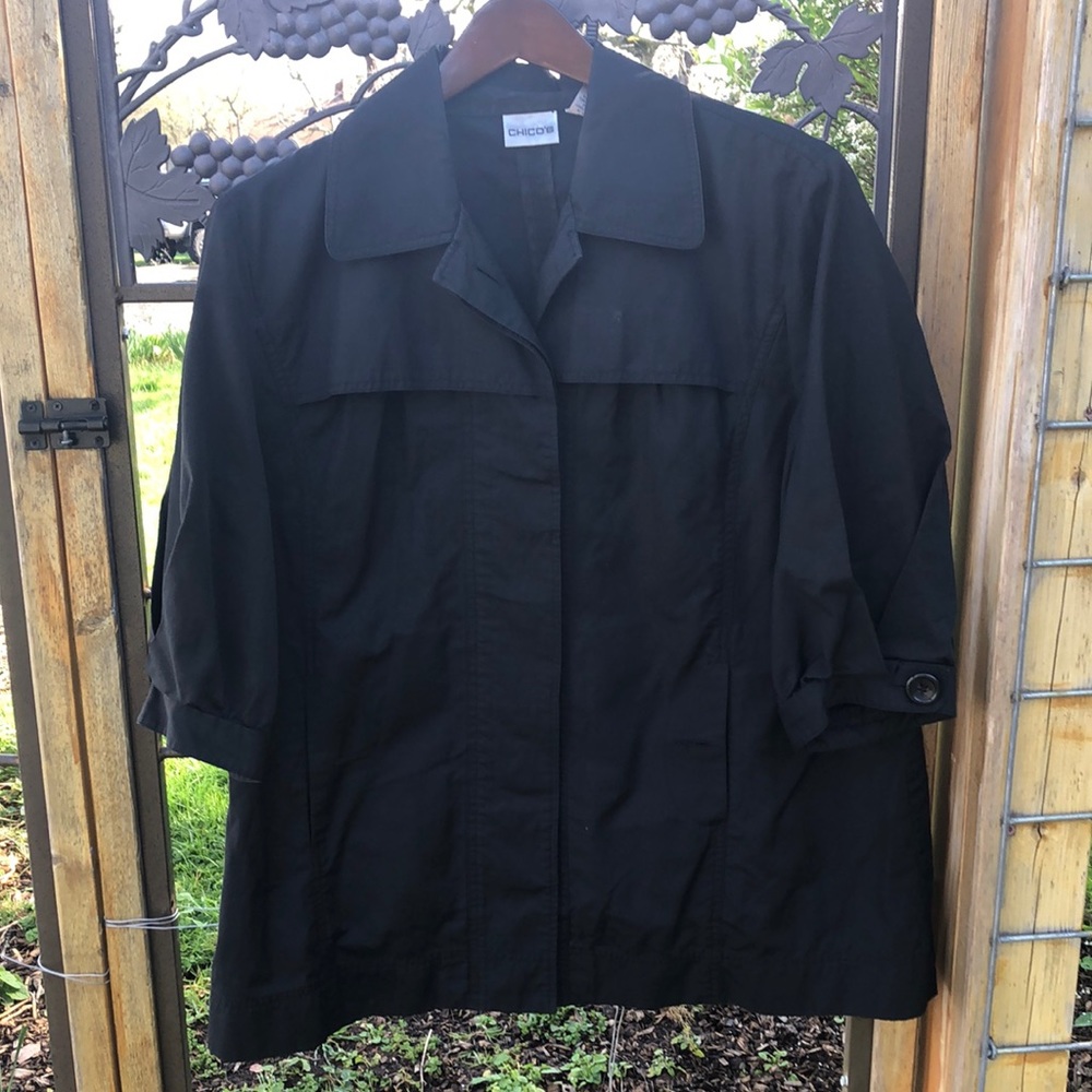 Chico’s black quarter sleeve cotton blend lightweight jacket size 2/12